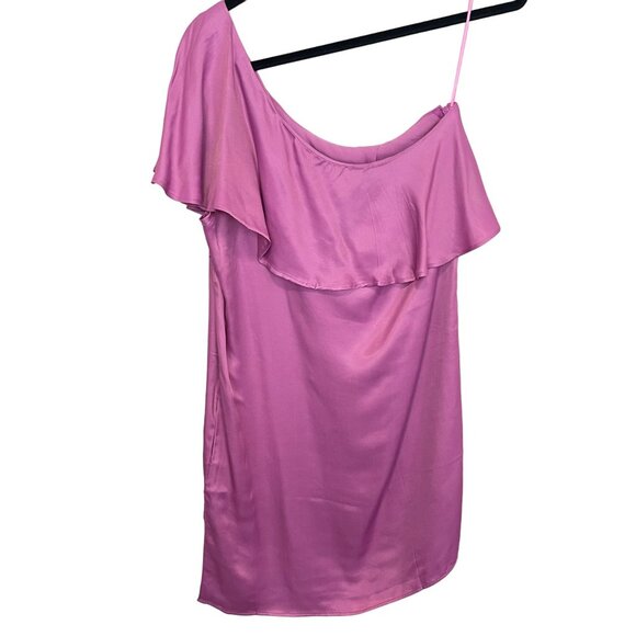 Revolve Krisa One Shoulder Ruffle Pink Mini Dress Size Small NWT - Picture 5 of 7